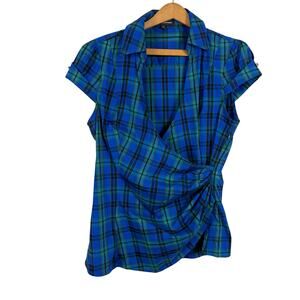 Y2K Express Women Plaid Top Medium Faux Wrap Preppy Dark Academia School Girl